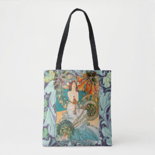 Schöne Dame und Blumen im Jugendstil-Tragetasche Tasche