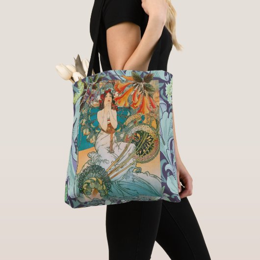 Schöne Dame und Blumenkunst Nouveau Taschen-Tasche Tasche (Von Nahem)