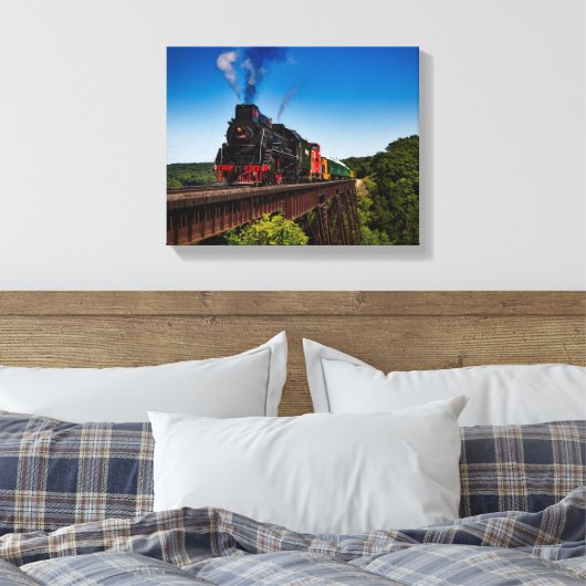 Schöne Dampflokomotive über eine Brücke JS8419 Leinwanddruck (Insitu (Schlafzimmer))