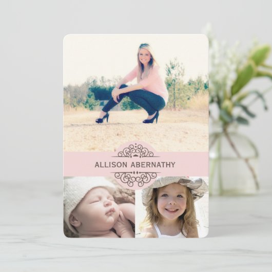 Schöne Dann und Jetzt Foto Graduation Party| Rosa Einladung (Stehend Vorderseite)