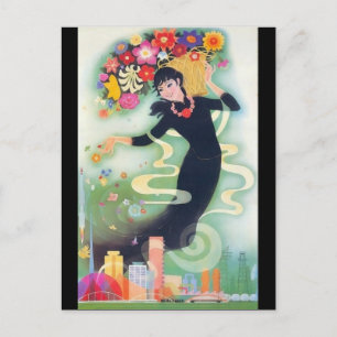 Schöne Deco-Asiatin mit Wirbeln und Blumen Postkarte