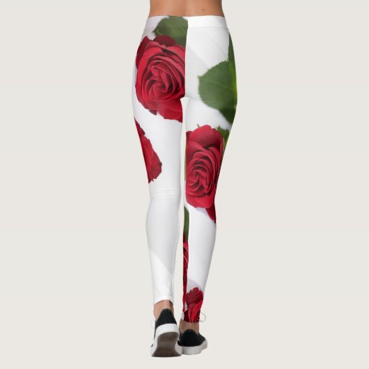 Schöne Deep Rote Rose Blume Leggings (Rückseite)