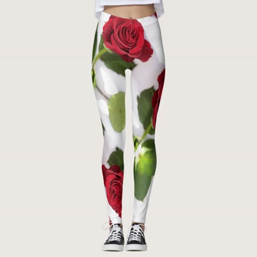 Schöne Deep Rote Rose Blume Leggings (Vorderseite)