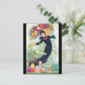 Schöne Deko Asiatische Frau mit Wirbel und Blume Postkarte (Stehend Vorderseite)
