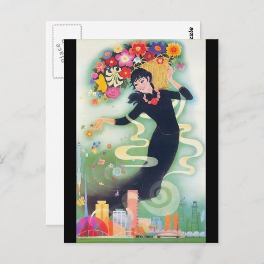 Schöne Deko Asiatische Frau mit Wirbel und Blume Postkarte (Vorne/Hinten)