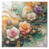 Schöne dekorative Rose im farbenfrohen Hintergrund Fliese (Vorderseite)