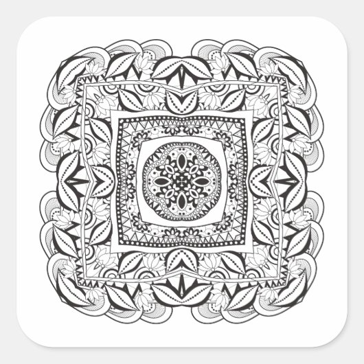 Schöne Dekorative Square Doodle Quadratischer Aufkleber (Vorderseite)