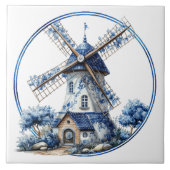 Schöne Delfter Blau Wasserfarben-Windmühle Fliese (Vorderseite)