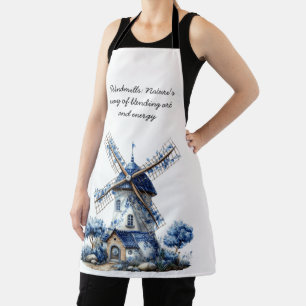 Schöne Delfter Blau Wasserfarben-Windmühle Schürze