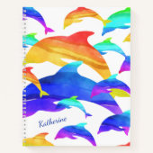 Schöne Delphine im Regenbogen mit Namen Notizblock (Vorderseite)