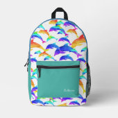 Schöne Delphine im Regenbogen mit Namensschule Bedruckter Rucksack (Vorderseite)