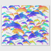Schöne Delphine im Regenbogen mit Vorname Geschenkpapier (Flach)