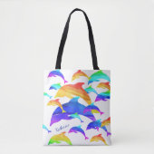 Schöne Delphine im Regenbogen mit Vorname Tasche (Vorderseite)