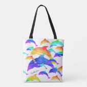Schöne Delphine im Regenbogen mit Vorname Tasche (Rückseite)