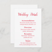 Schöne Details zu Rot und Weiß Hochzeiten Begleitkarte (Vorne/Hinten)