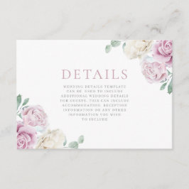 Schöne Details zum Hochzeitsfest in Weiß und Blüte Begleitkarte