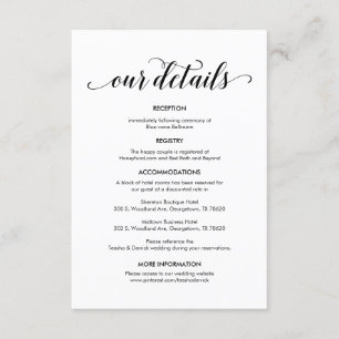 Schöne Details zur Hochzeit, moderne schwarze Tint Begleitkarte
