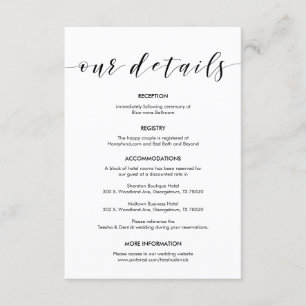Schöne Details zur Hochzeit, schwarze Tinte Begleitkarte