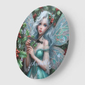 Schöne Dezember Fairy in Holly Große Wanduhr (Winkel)