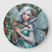 Schöne Dezember Fairy in Holly Große Wanduhr (Vorderseite)