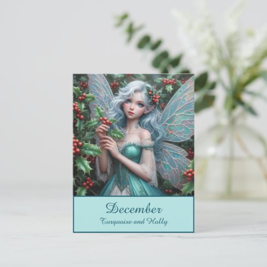 Schöne Dezember Fairy in Holly Postkarte (Stehend Vorderseite)