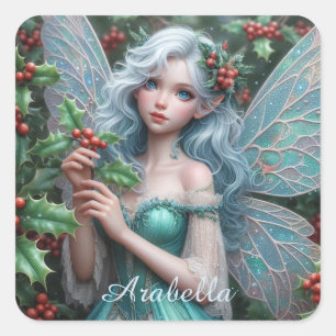 Schöne Dezember Fairy in Holly Quadratischer Aufkleber