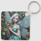 Schöne Dezember Fairy in Holly Schlüsselanhänger (Rückseite)