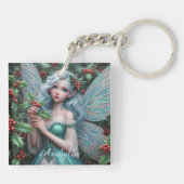 Schöne Dezember Fairy in Holly Schlüsselanhänger (Rückseite)