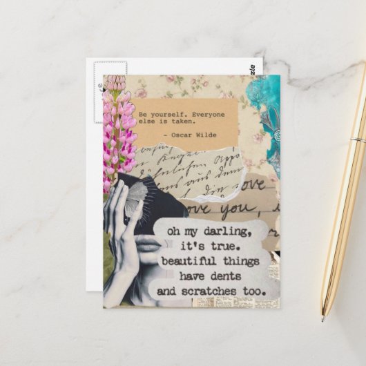 Schöne Dinge und Zitate Mixed Media Collage Postkarte (Vorderseite/Rückseite Beispiel)