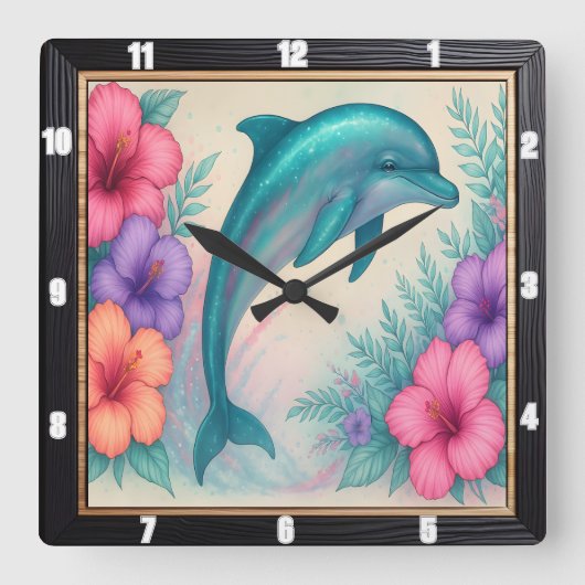 Schöne Dolphin Quadratische Wanduhr (Vorderseite)