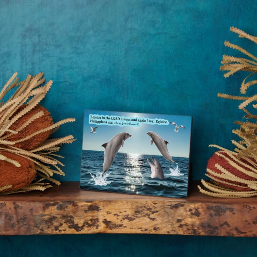 Schöne Dolphin-Schrift Plaque Philippians 4:4 Fotoplatte (Seite)