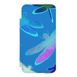 Schöne Drachenfliegen auf blauem Muster Incipio Watson™ iPhone 5 Geldbörsen Hülle