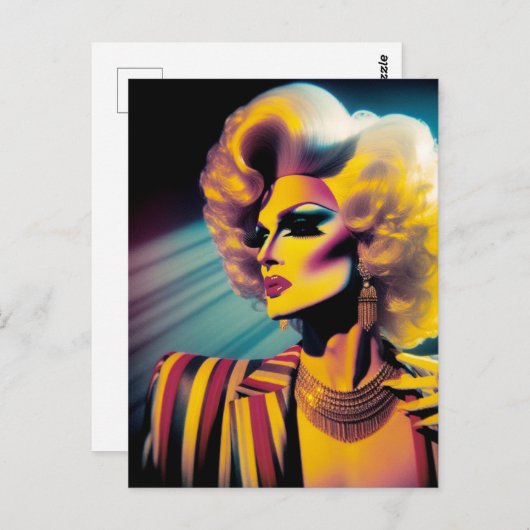Schöne Drag Queen in einer farbenfrohen gestreifte Postkarte (Vorne/Hinten)