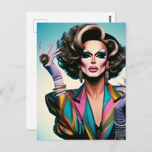 Schöne Drag Queen in einer farbenfrohen Jacket Postkarte (Vorne/Hinten)