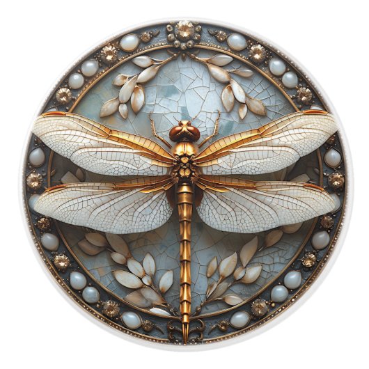 Schöne Dragonfly Gems Gold Mutter von Pearl Keramikknauf (Vorderseite)