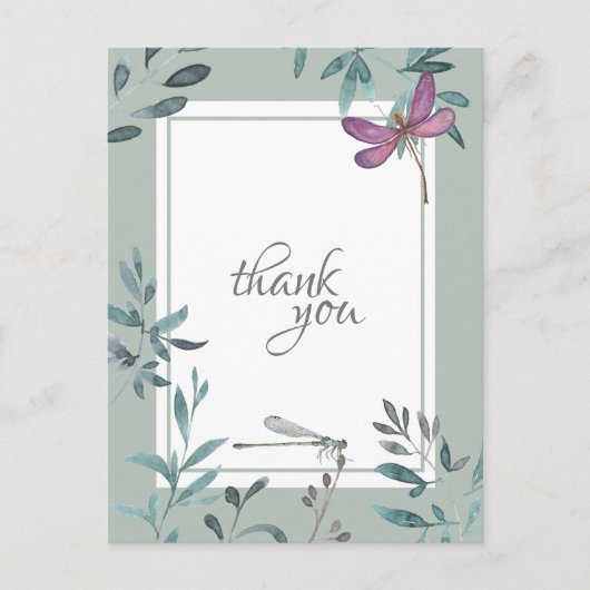 Schöne Dragonfly und Gartengrün Danke Postkarte (Vorderseite)