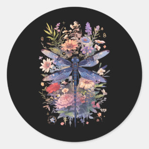 Schöne Dragonfly Watercolor Kunst, Dichtung und Mu Runder Aufkleber