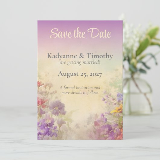 Schöne Dreamy Wildblumen Hochzeitsfeiern Save The Date (Stehend Vorderseite)