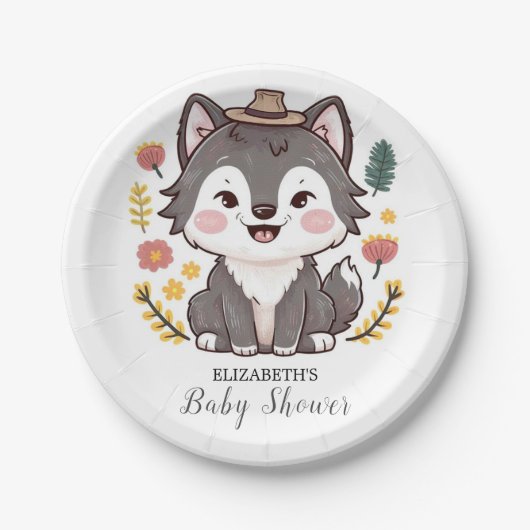 Schöne Dreamy Wolf Babydusche Pappteller (Vorderseite)