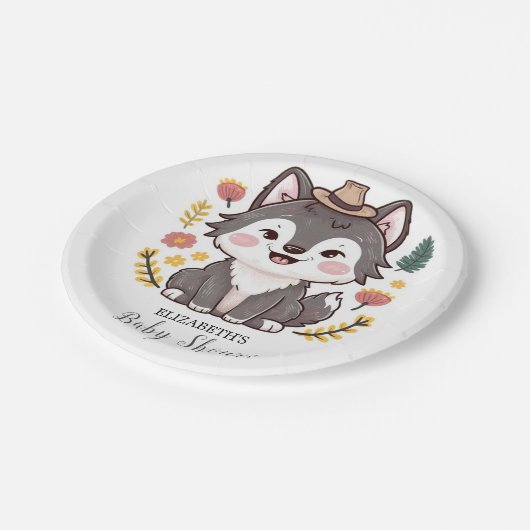 Schöne Dreamy Wolf Babydusche Pappteller (Schrägansicht)