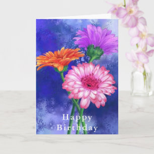 Schöne Drei-Farben-Gerberas - Happy Birthday Karte