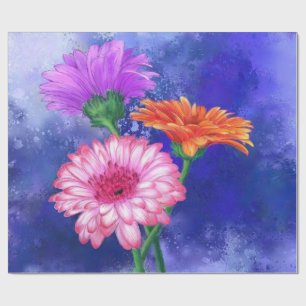 Schöne Drei-Farben-Gerberas - Migned Art Gezeichn Geschenkpapier