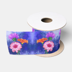 Schöne Drei-Farben-Gerberas - Migned Art Gezeichne Satinband