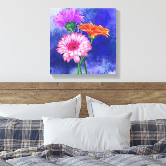 Schöne Drei-Farben-Gerberas - Zeichnend Kunst Leinwanddruck (Insitu (Schlafzimmer))