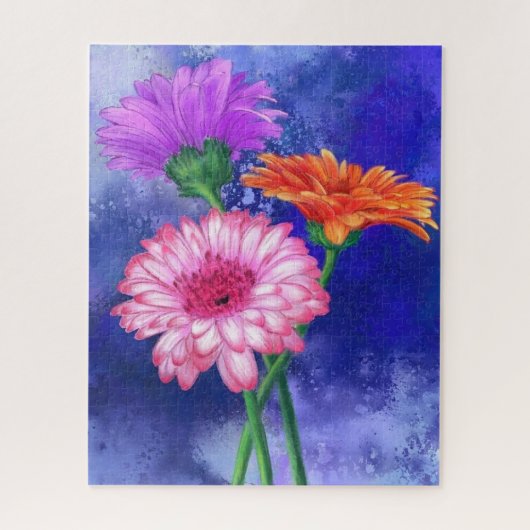 Schöne Drei-Farben-Gerberas - Zeichnend Kunst Puzzle (Vertikal)