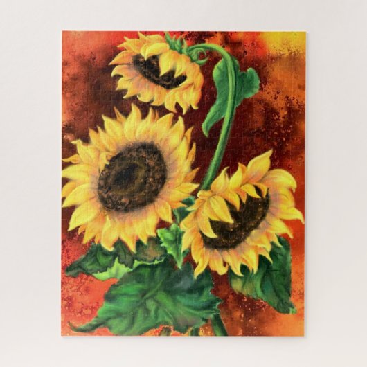 Schöne Drei Sonnenblumen - Gemälde Kunst Puzzle (Vertikal)