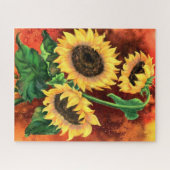Schöne Drei Sonnenblumen - Gemälde Kunst Puzzle (Horizontal)