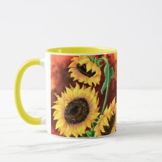 Schöne Drei Sonnenblumen - Malerei Art - Tasse (Links)