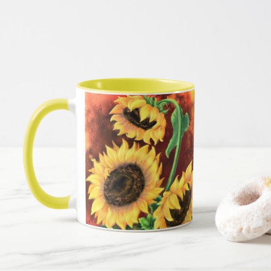 Schöne Drei Sonnenblumen - Malerei Art - Tasse (Mit Donut)