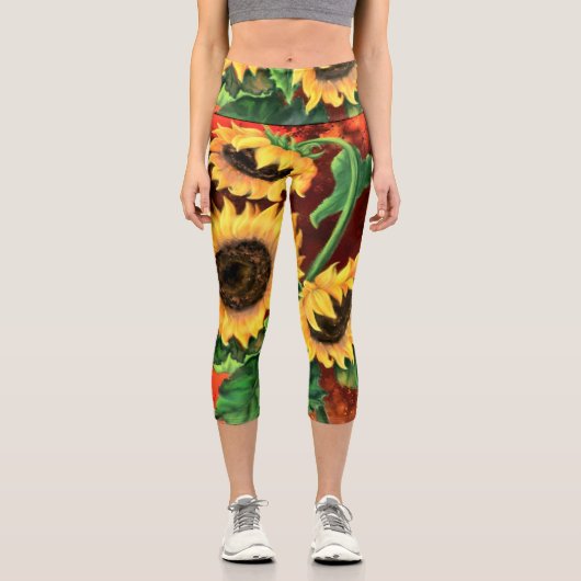 Schöne Drei Sonnenblumen - Malerei Capri Leggings (Vorderseite)